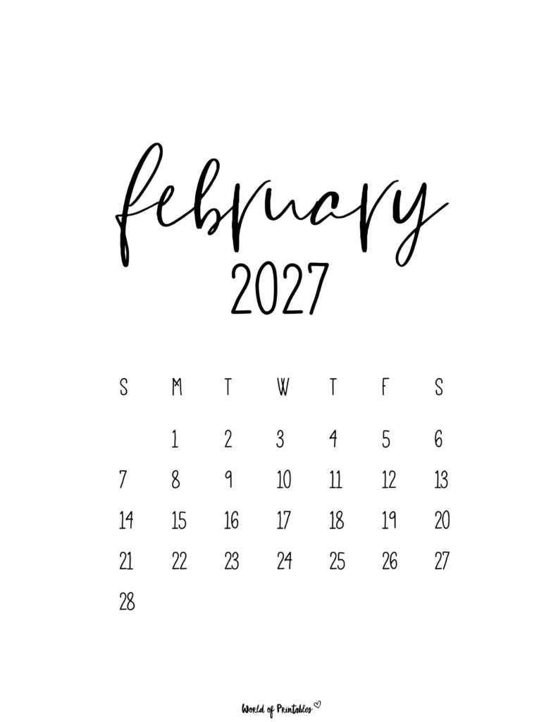 Printable February 2027 Calendar Design 63