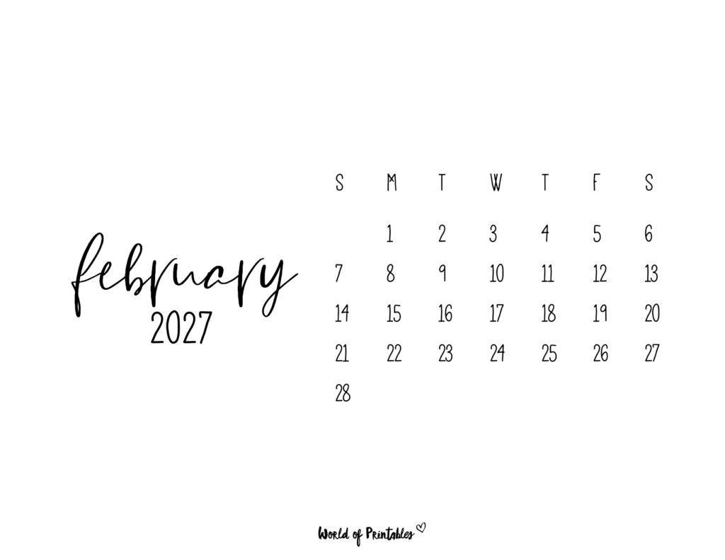 Printable February 2027 Calendar Design 63 alt