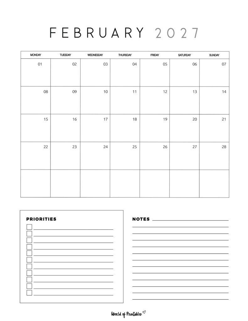 Printable February 2027 Calendar Design 64