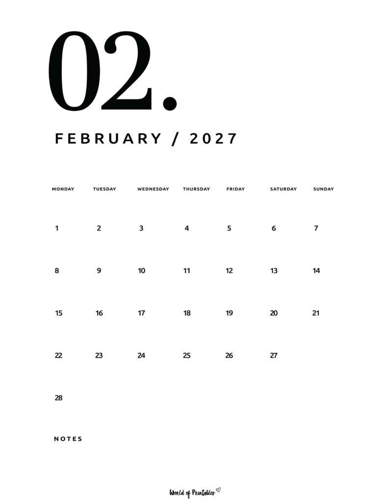 Printable February 2027 Calendar Design 65