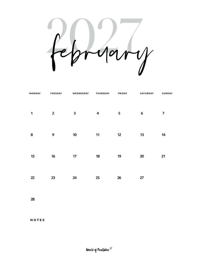 Printable February 2027 Calendar Design 66