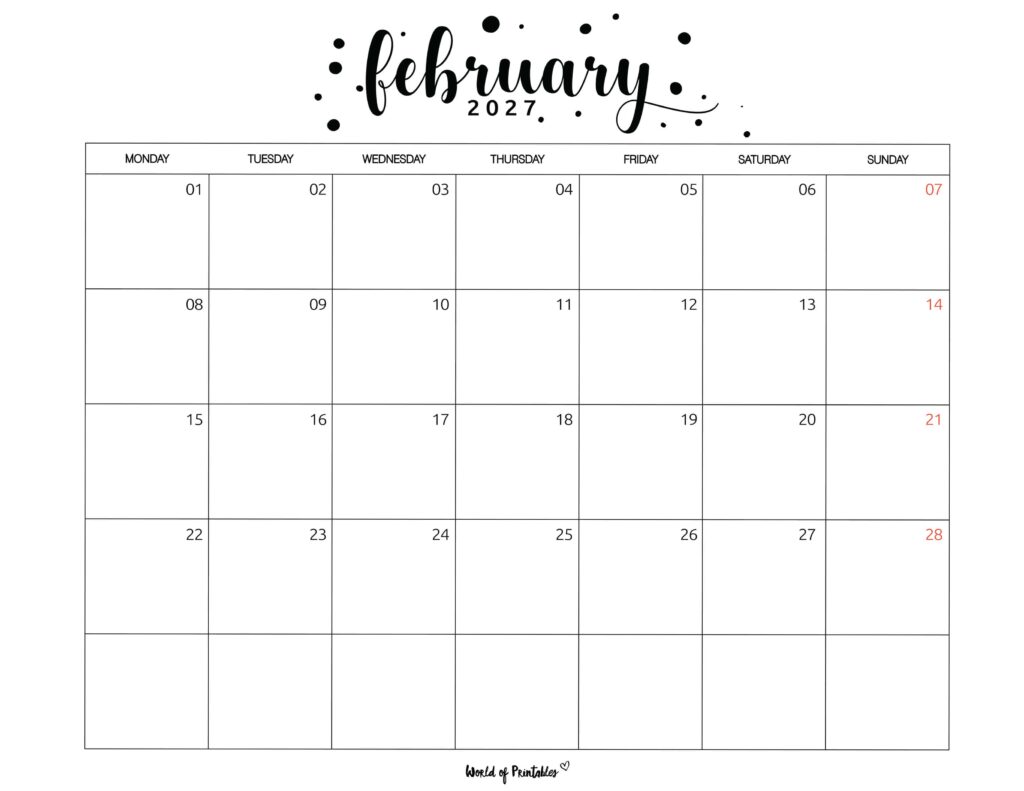 Printable February 2027 Calendar Design 67