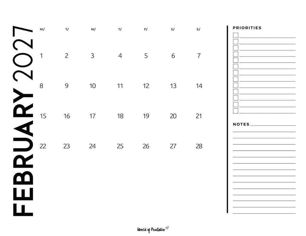 Printable February 2027 Calendar Design 68