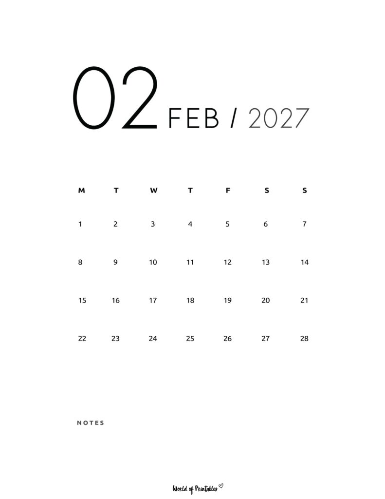 Printable February 2027 Calendar Design 69