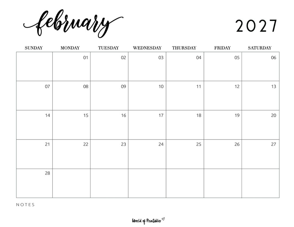 Printable February 2027 Calendar Design 7