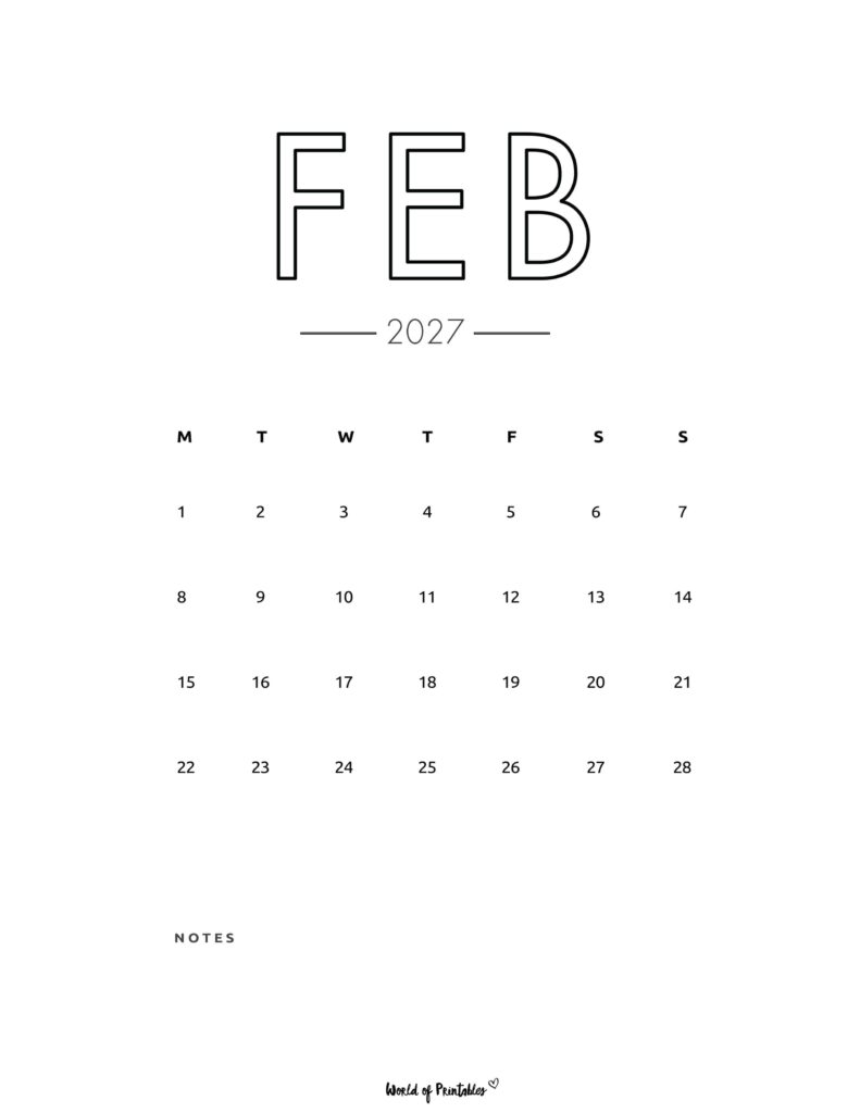 Printable February 2027 Calendar Design 70