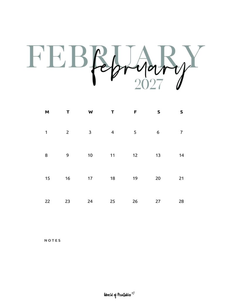 Printable February 2027 Calendar Design 71