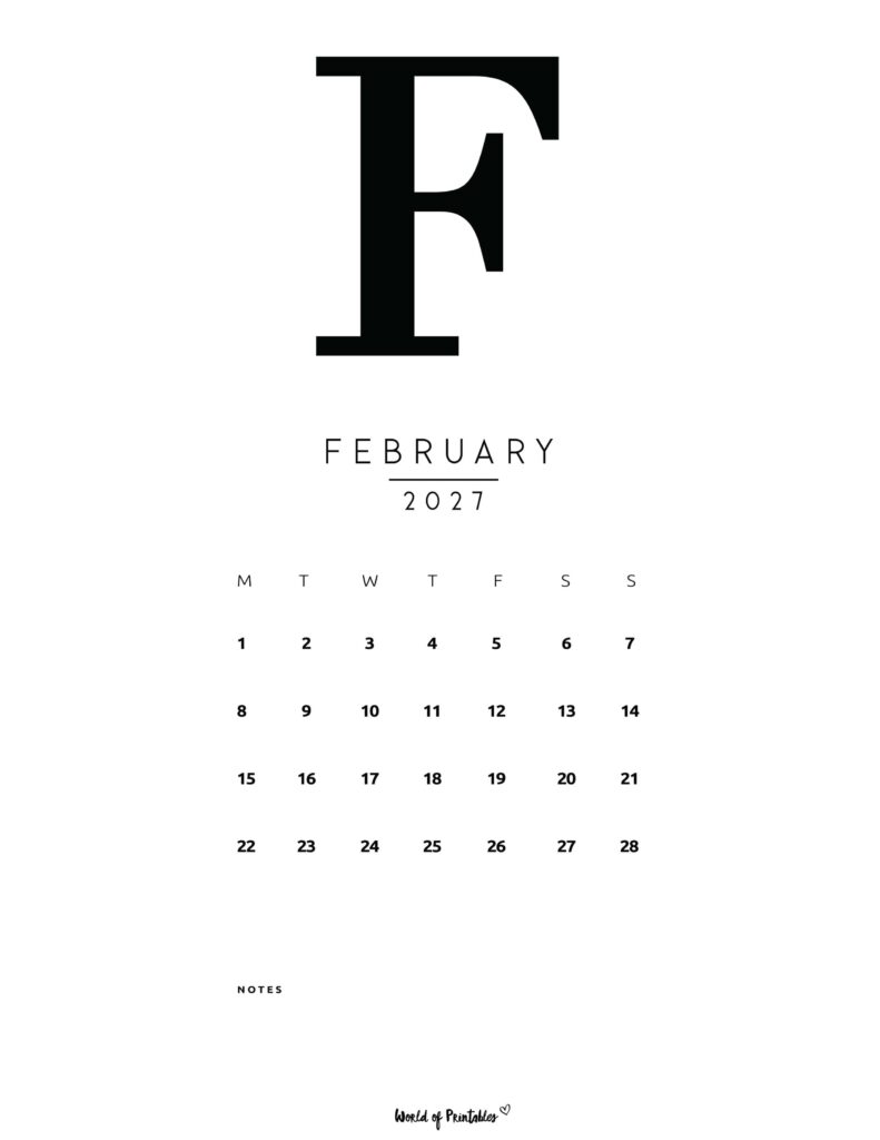 Printable February 2027 Calendar Design 73
