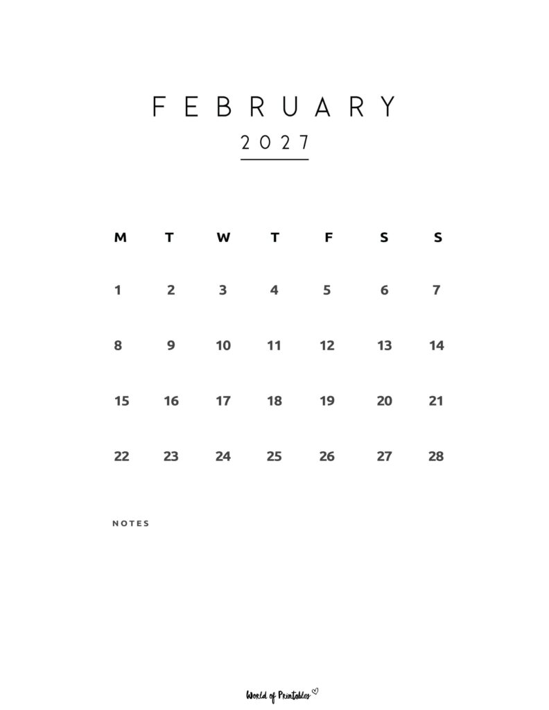 Printable February 2027 Calendar Design 74
