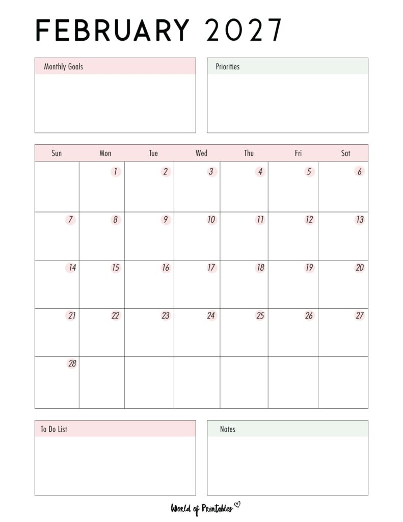 Printable February 2027 Calendar Design 86