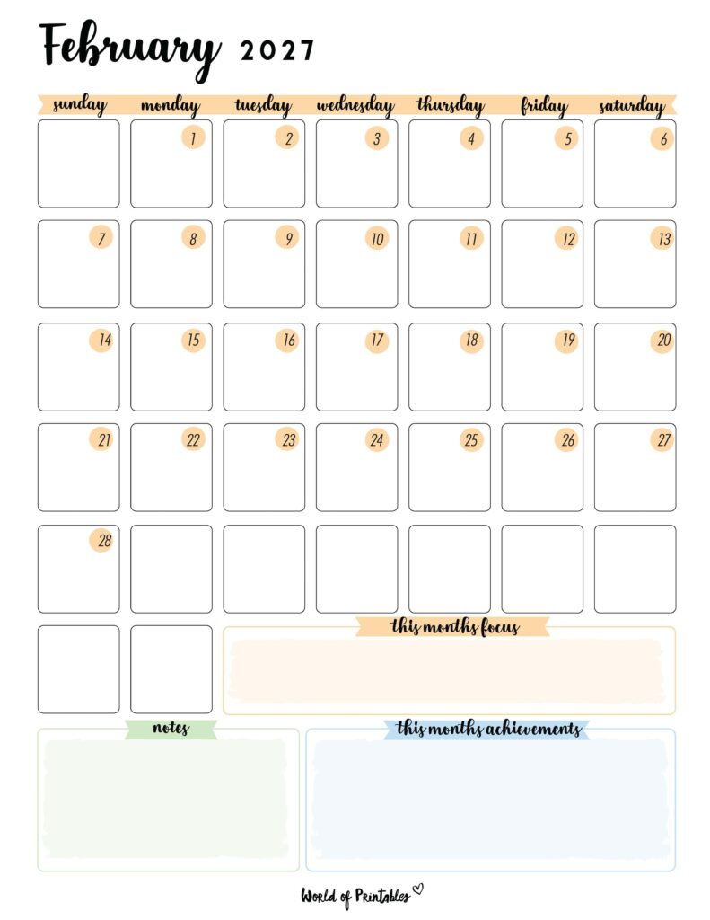 Printable February 2027 Calendar Design 91