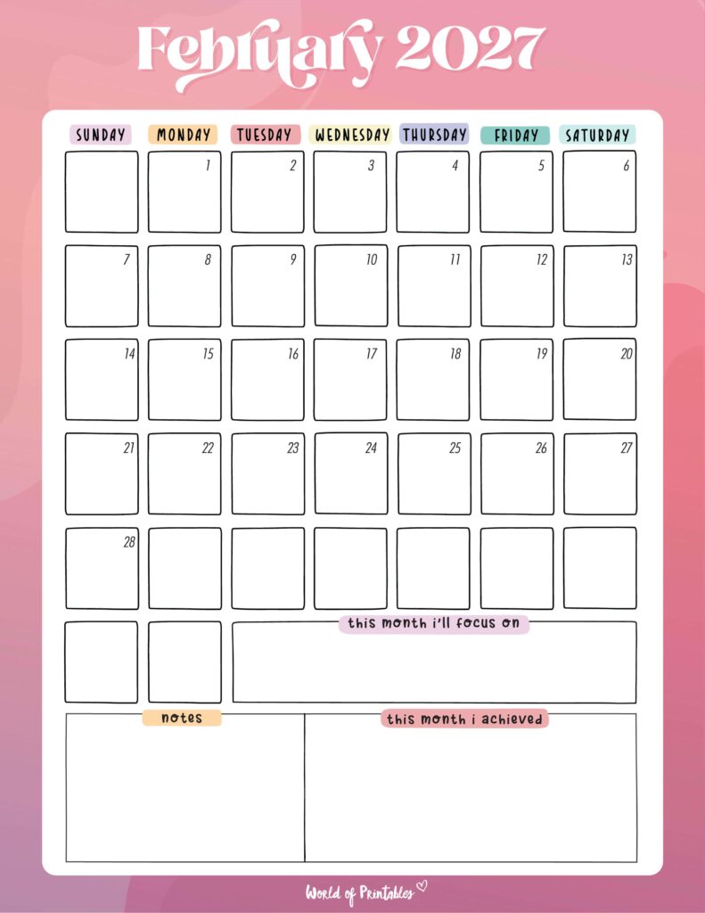 Printable February 2027 Calendar Design 93