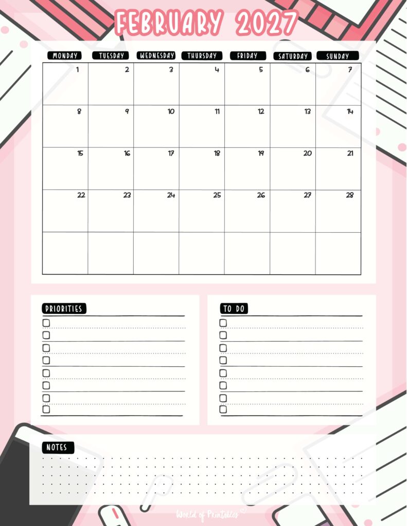 Printable February 2027 Calendar Design 94
