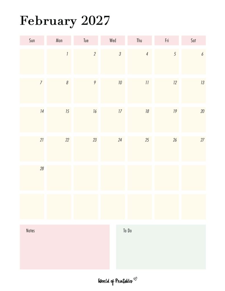 Printable February 2027 Calendar Design 96