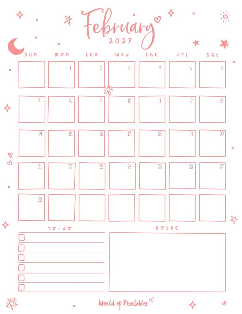 Printable February 2027 Calendar Design 97
