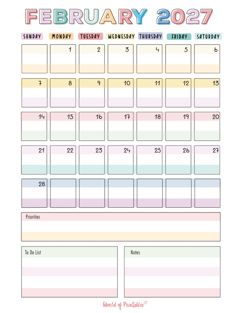 Printable February 2027 Calendar Design 98