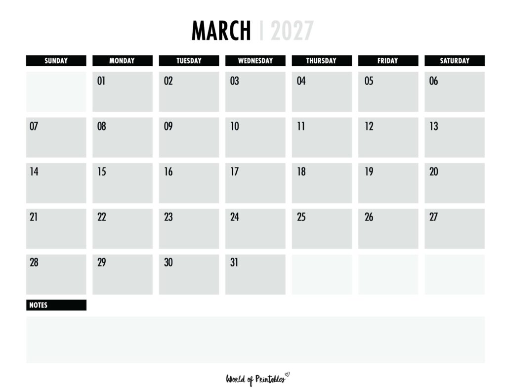 Printable March 2027 Calendar Design 102