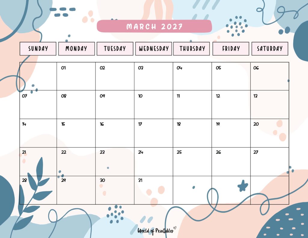 Printable March 2027 Calendar Design 104