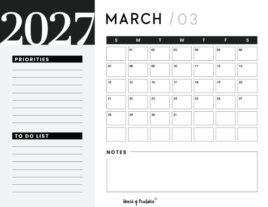 Printable March 2027 Calendar Design 108