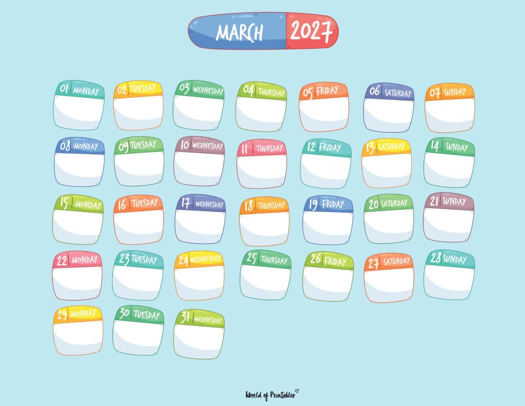 Printable March 2027 Calendar Design 109