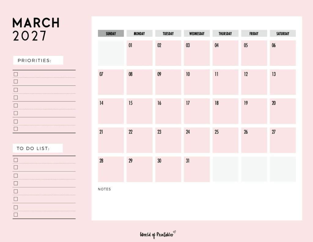 Printable March 2027 Calendar Design 111