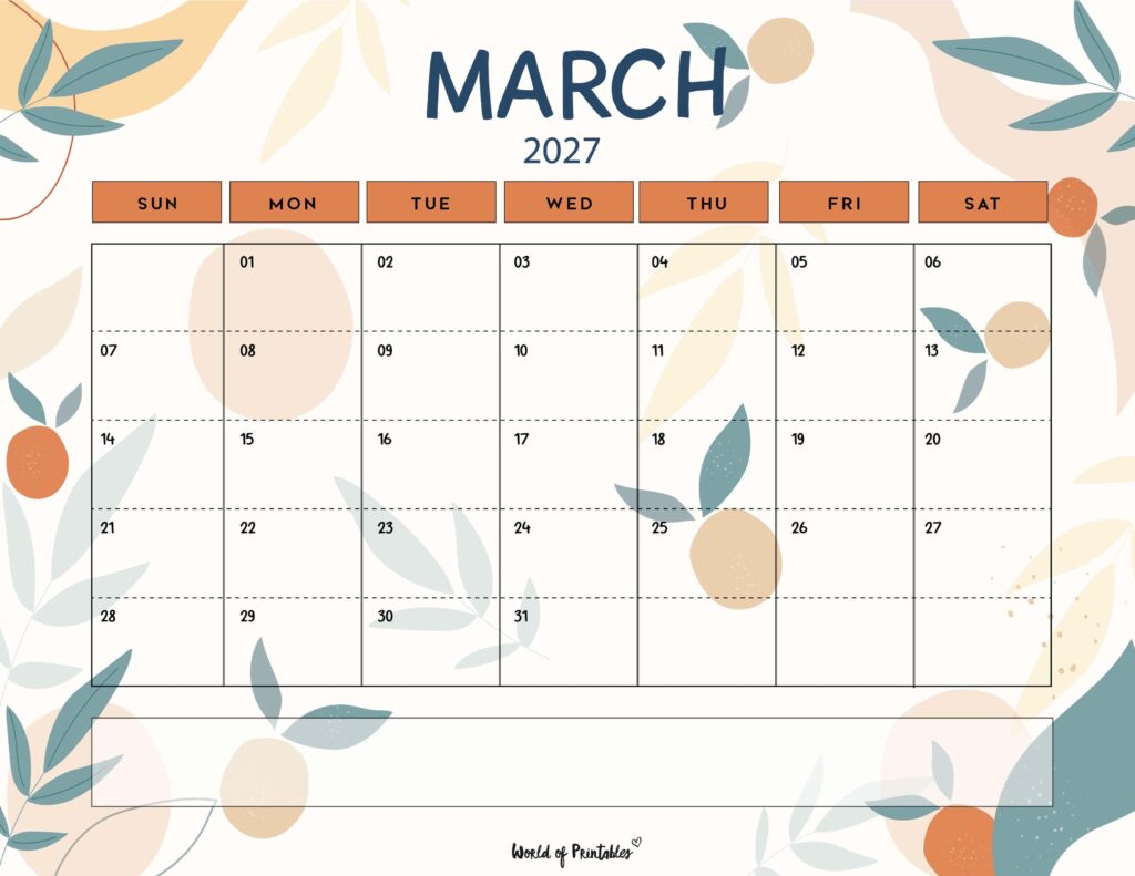 Printable March 2027 Calendar Design 114
