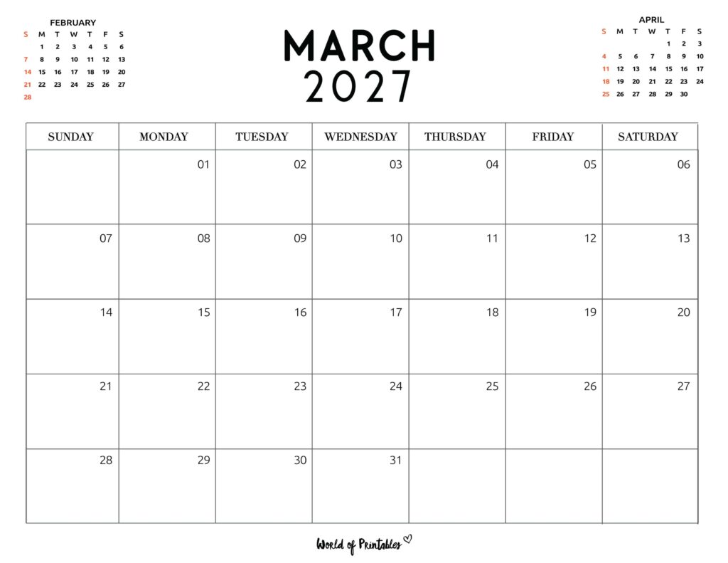Printable March 2027 Calendar Design 117