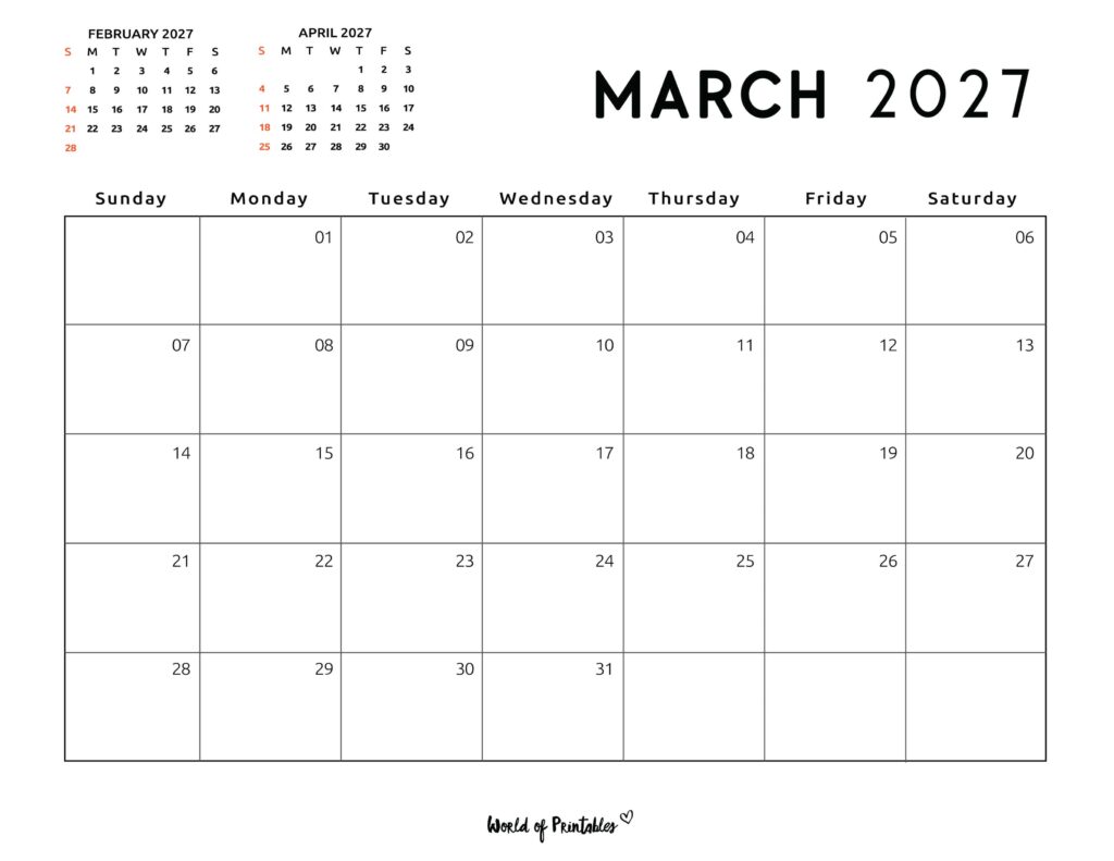 Printable March 2027 Calendar Design 118
