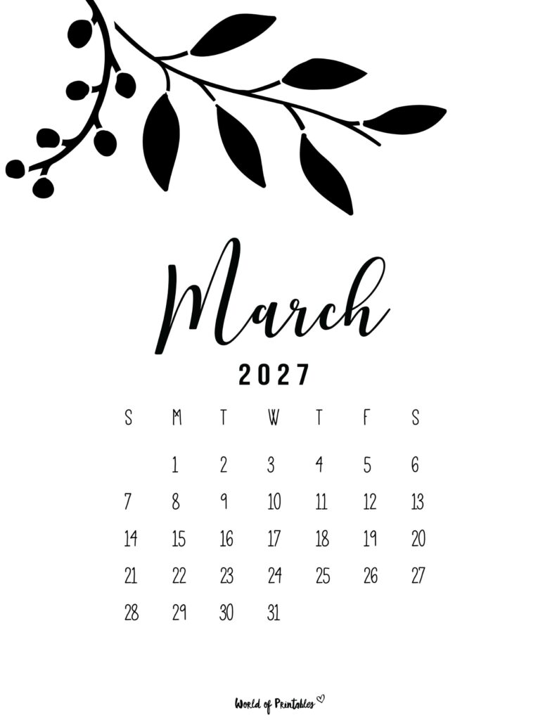 Printable March 2027 Calendar Design 12