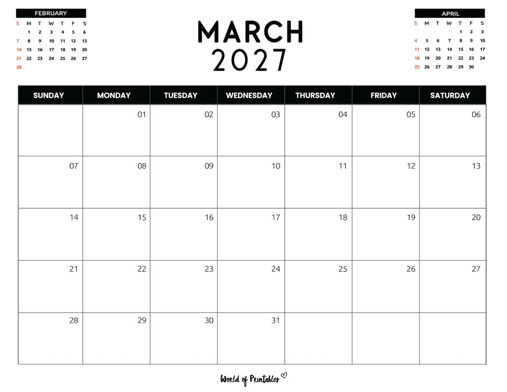 Printable March 2027 Calendar Design 120