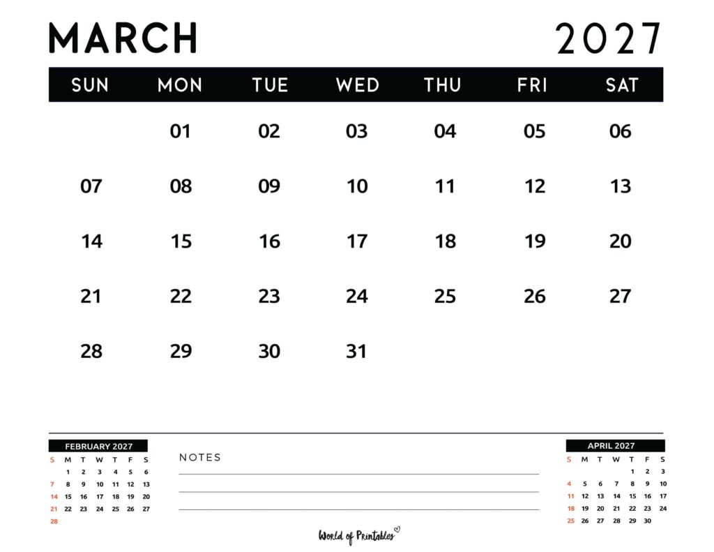 Printable March 2027 Calendar Design 121