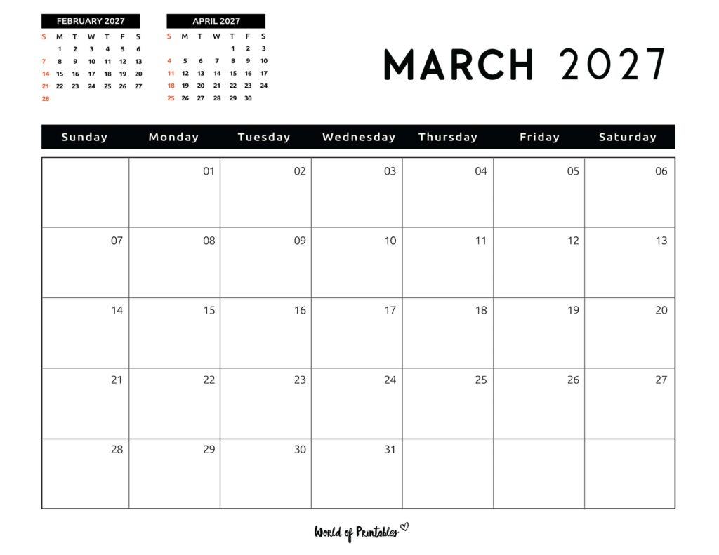 Printable March 2027 Calendar Design 122