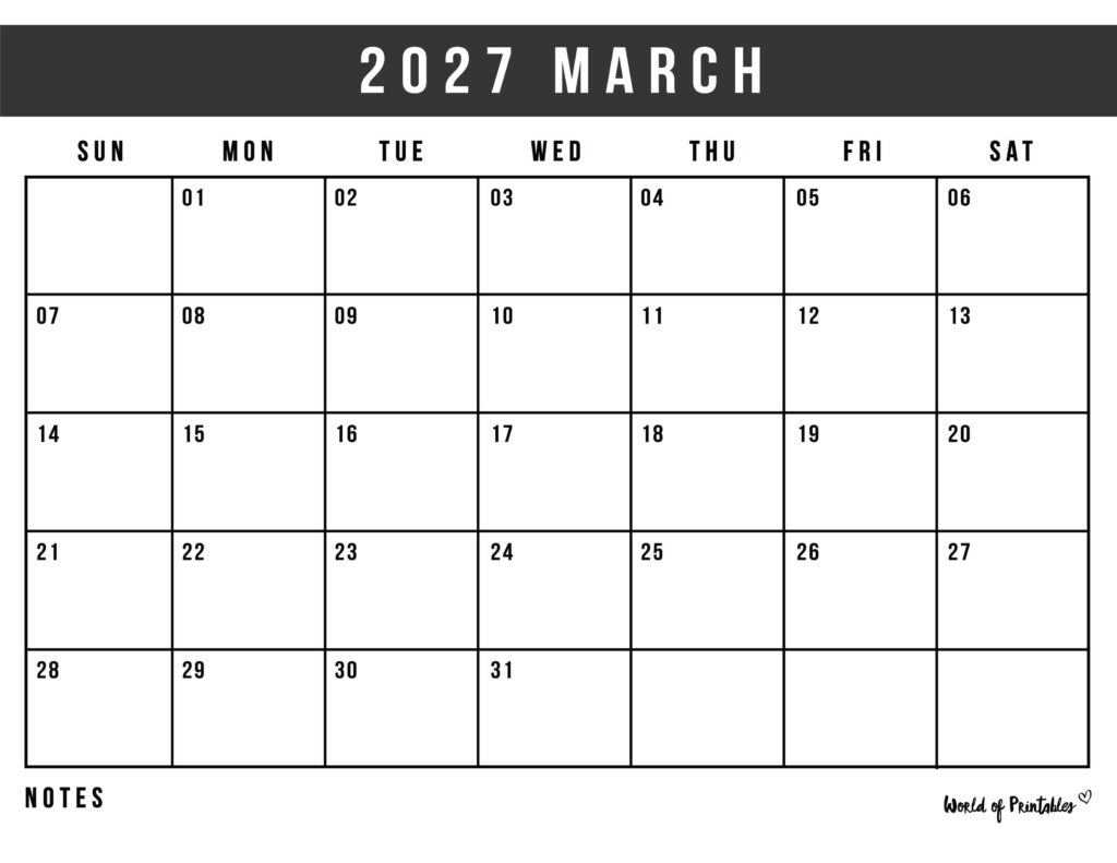 Printable March 2027 Calendar Design 125
