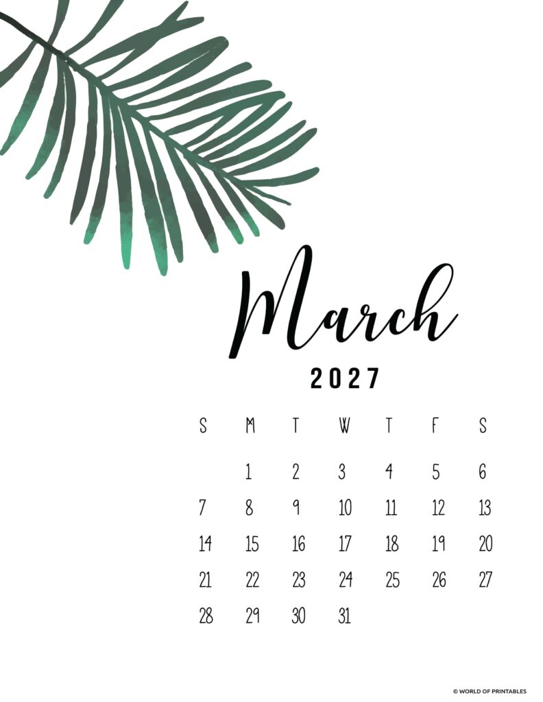 Printable March 2027 Calendar Design 13