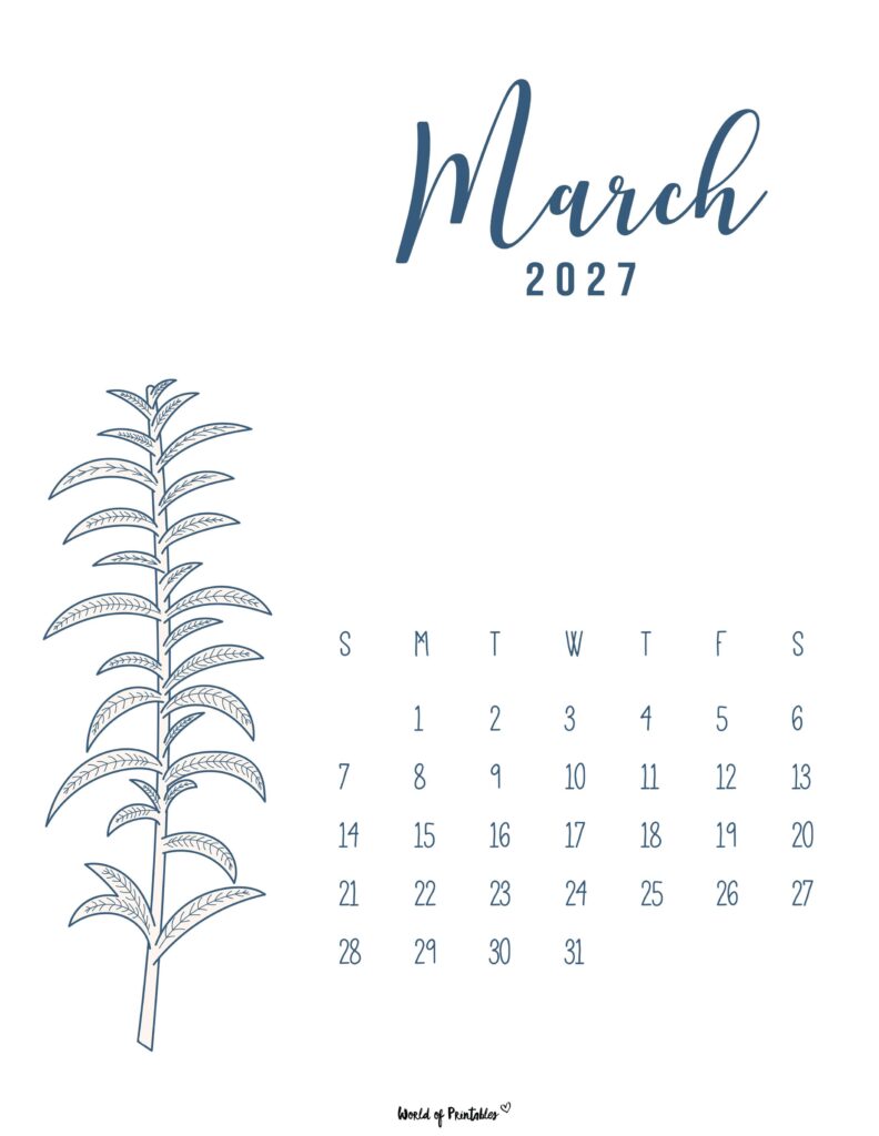 Printable March 2027 Calendar Design 14