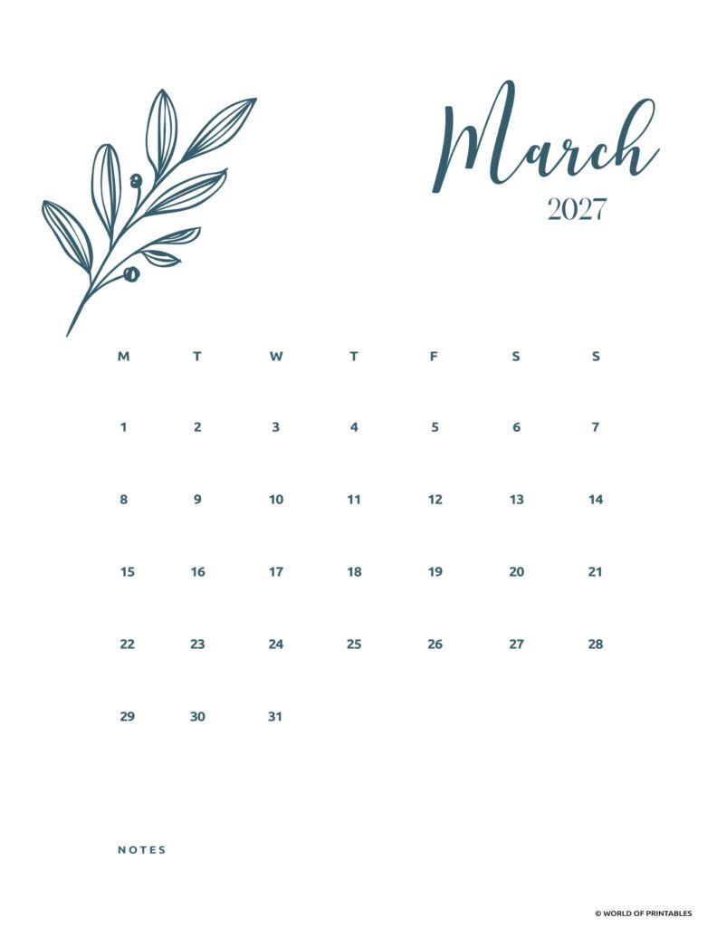 Printable March 2027 Calendar Design 15