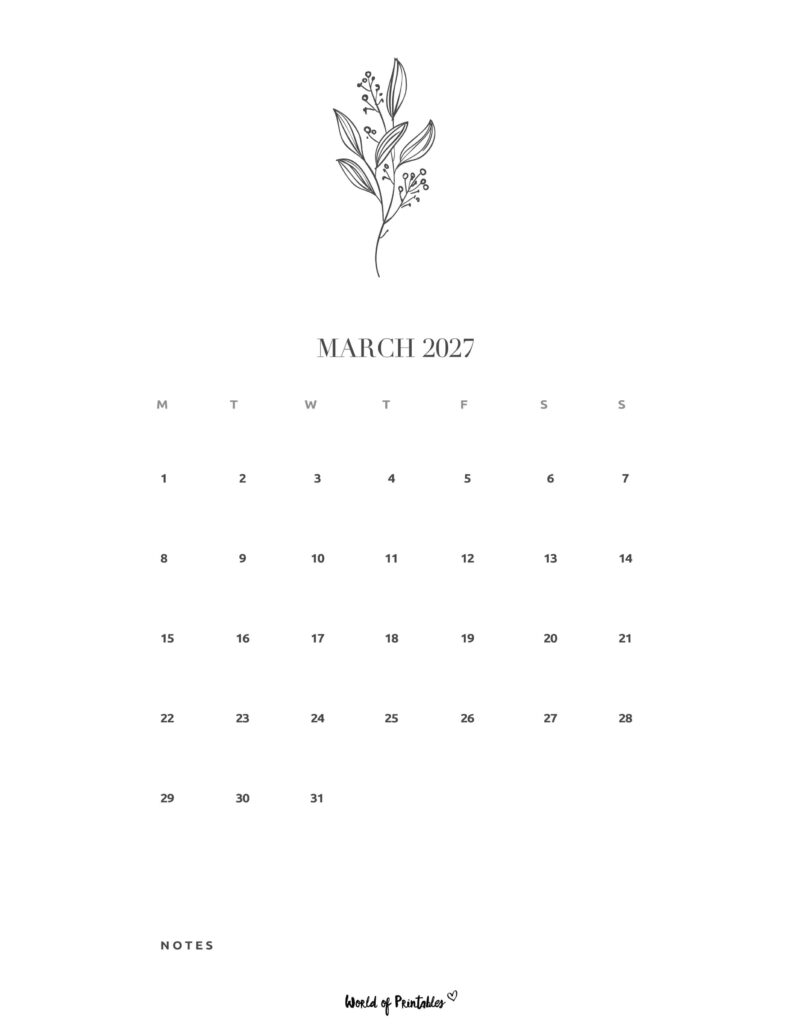 Printable March 2027 Calendar Design 16