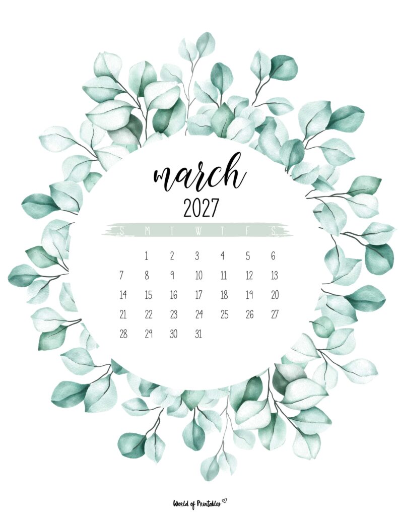 Printable March 2027 Calendar Design 19