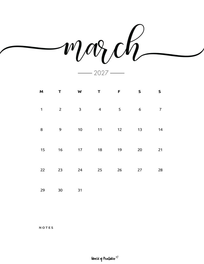 Printable March 2027 Calendar Design 201