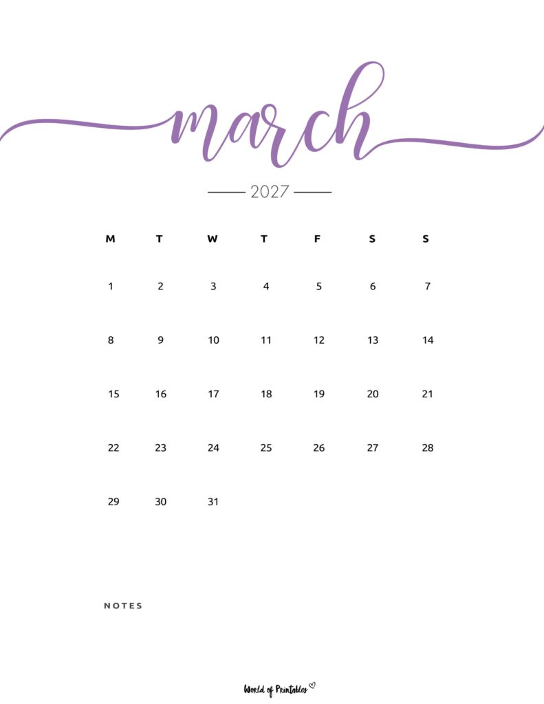 Printable March 2027 Calendar Design 202