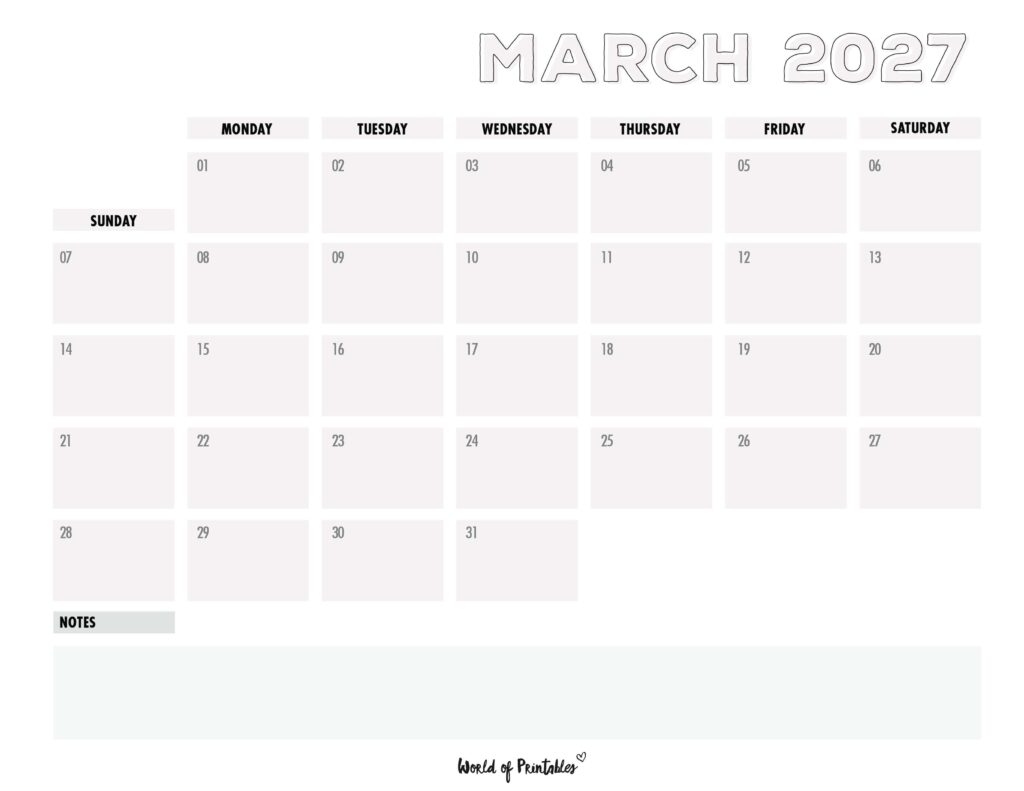 Printable March 2027 Calendar Design 203