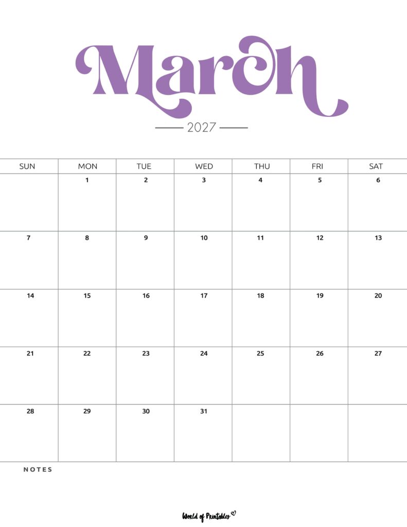 Printable March 2027 Calendar Design 204