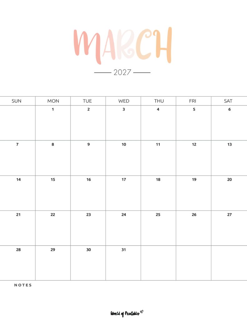 Printable March 2027 Calendar Design 205