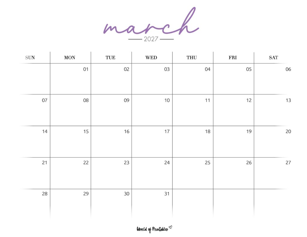 Printable March 2027 Calendar Design 206