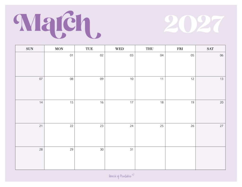 Printable March 2027 Calendar Design 207