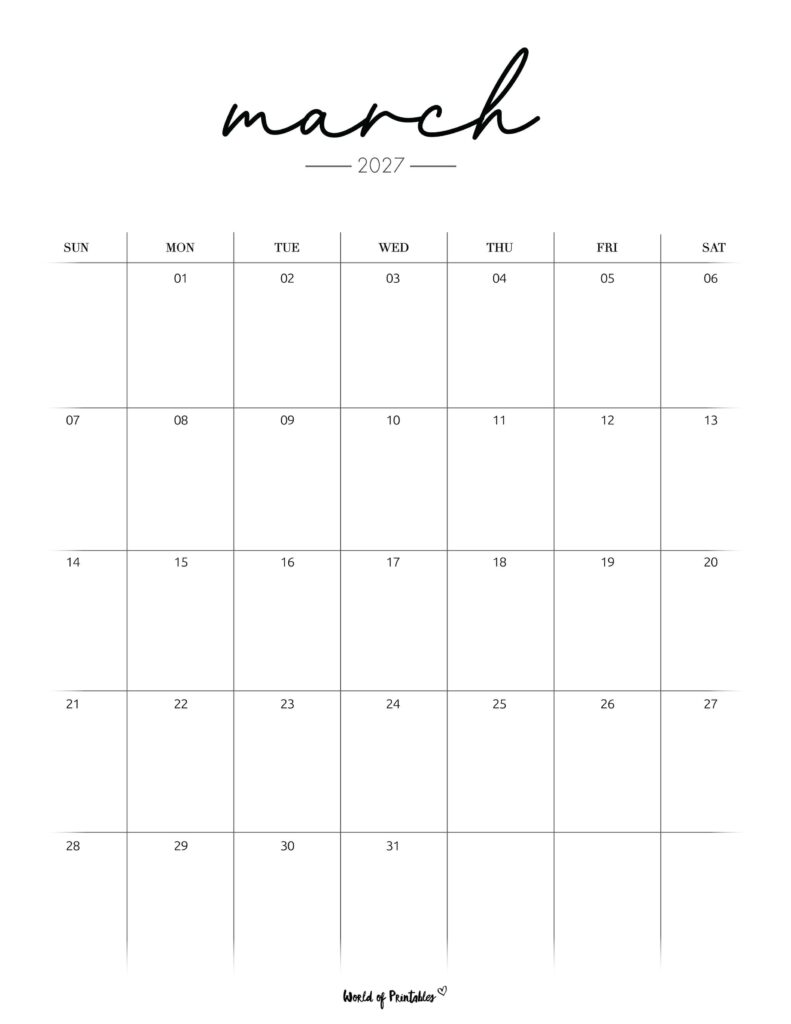 Printable March 2027 Calendar Design 208