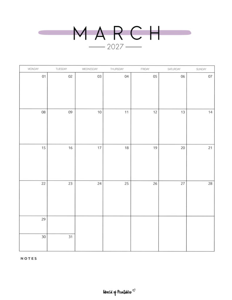 Printable March 2027 Calendar Design 209