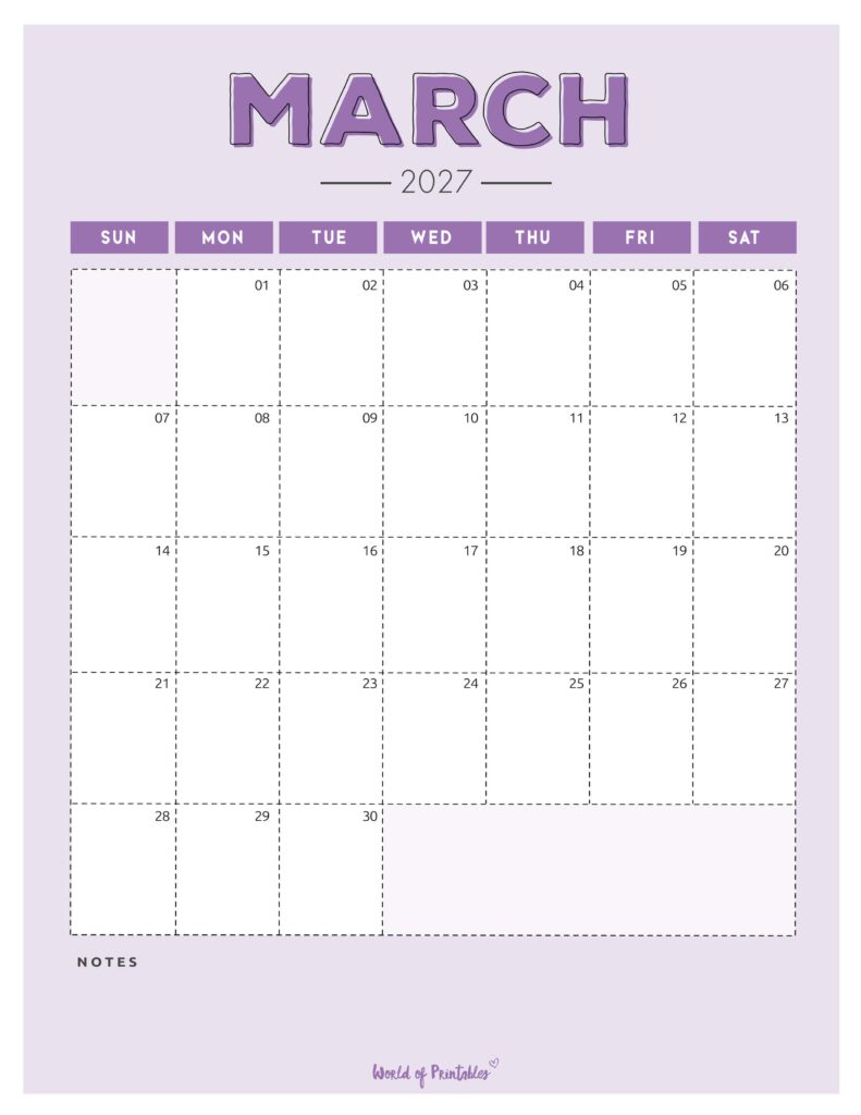 Printable March 2027 Calendar Design 213