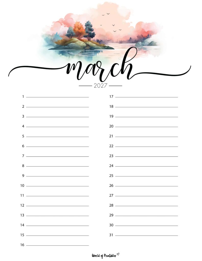 Printable March 2027 Calendar Design 216