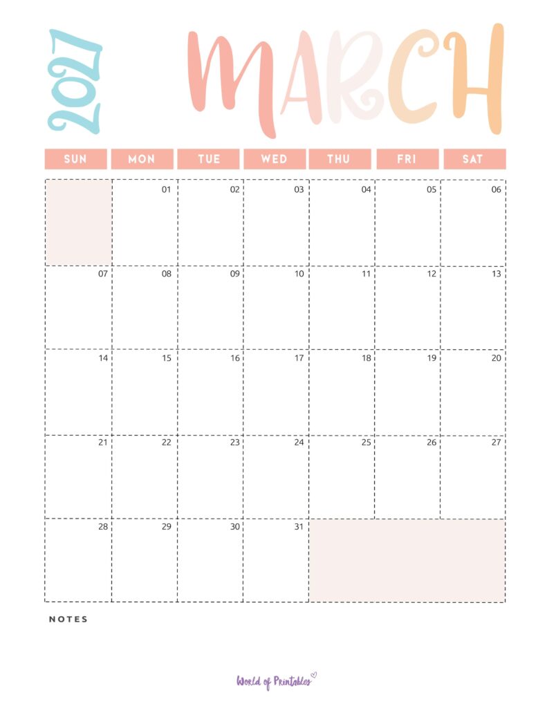 Printable March 2027 Calendar Design 218
